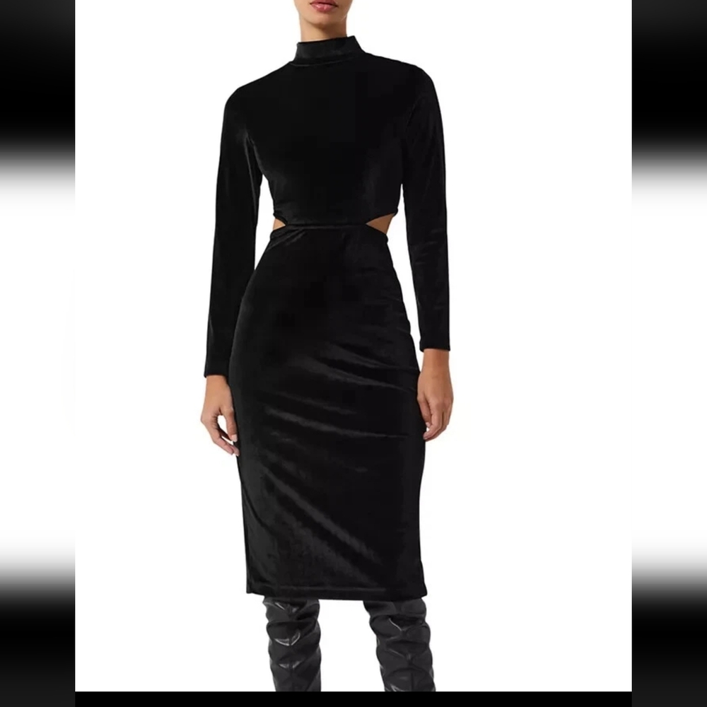 French Connection Elegant Black Velvet Long Sleeve Dress